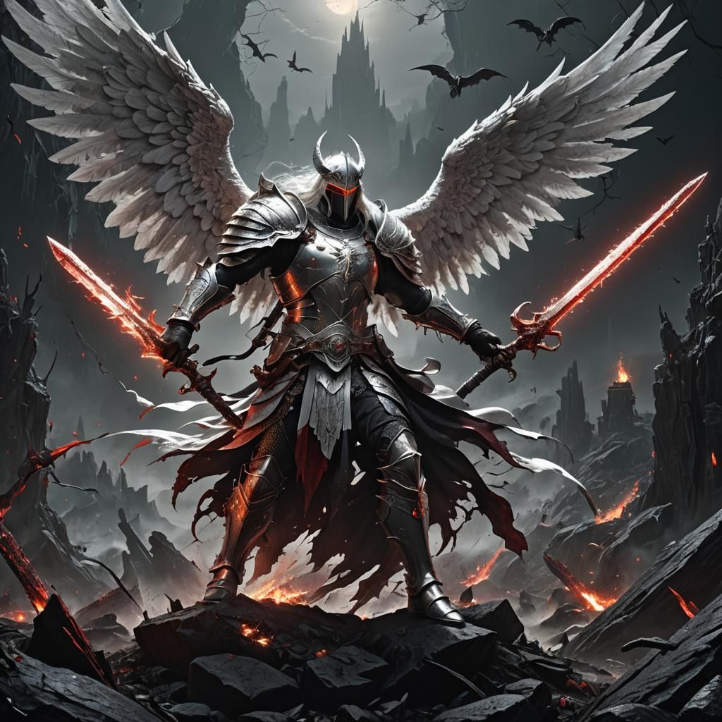 Epic Dark Fantasy Warrior in Hellish Landscape