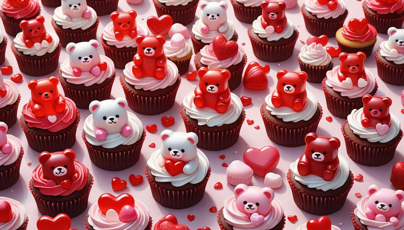 Whimsical Japanese Candy Fantasy Landscape with Gummy Bears