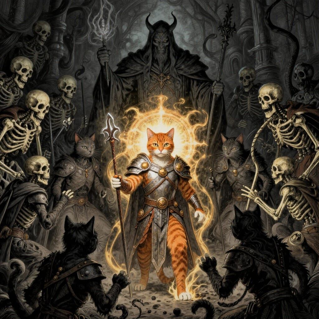 Cat Paladin Leads D&D Battle Against Necromancer