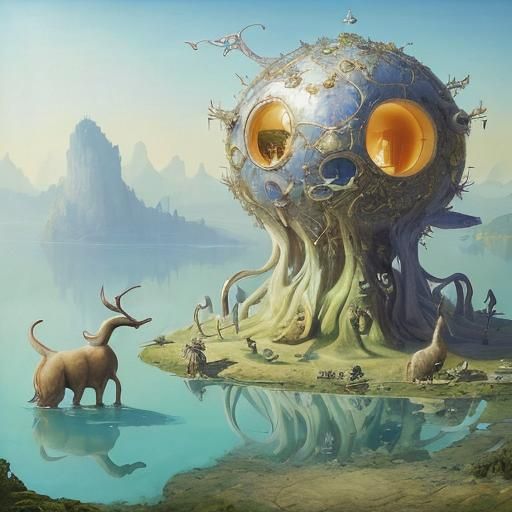 Surrealism Utopia in Dali Oil Painting Style