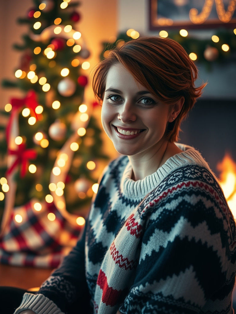 Warm Christmas Moment with Cozy Sweater and Tree