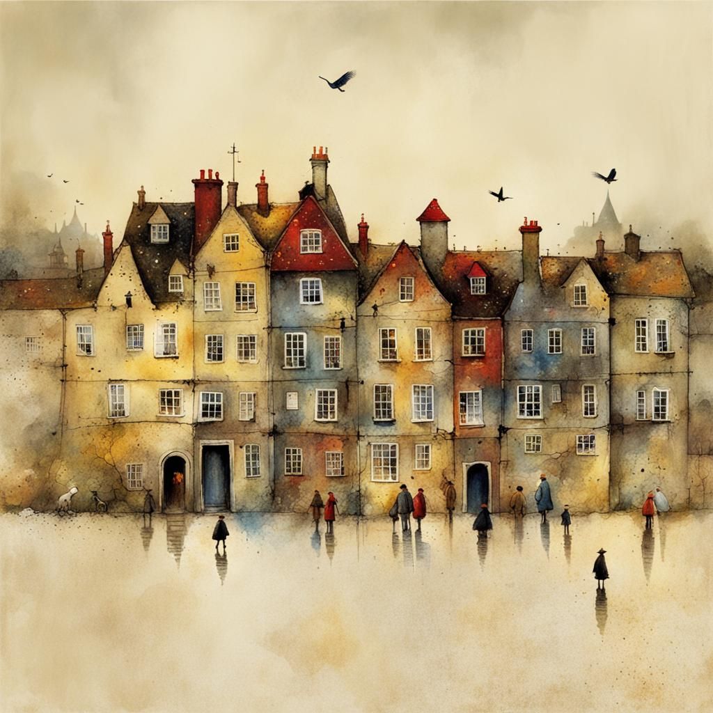 Traditional Storybook Fantasy Scene in Whimsical Watercolor...