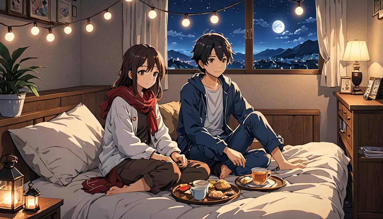 A Soothing Anime Art Scene at Night