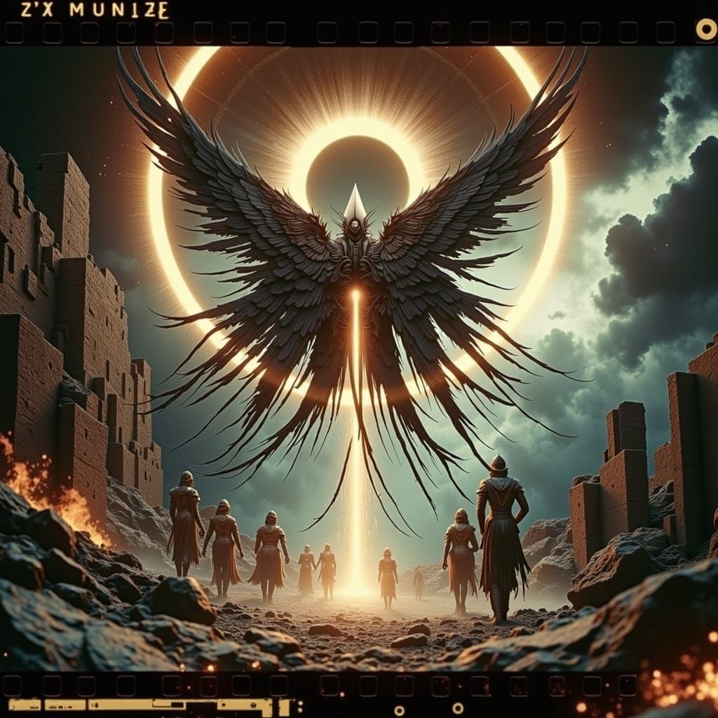 <lora:Caldre Norde:1.0> Archangel of Doom in the black sun, ...