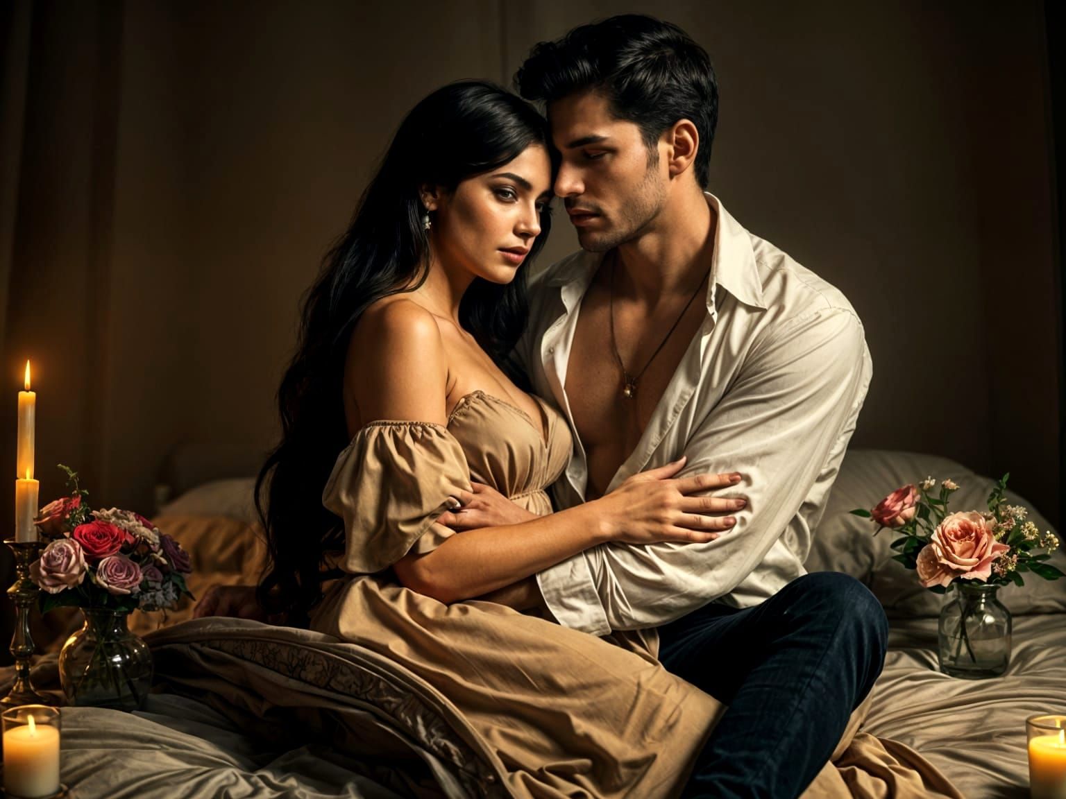 Victorian Romance Oil Painting of a Couple