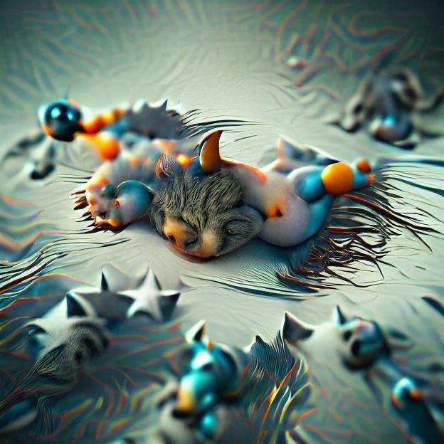 Whimsical Slumbering Feline in Pastel Hues