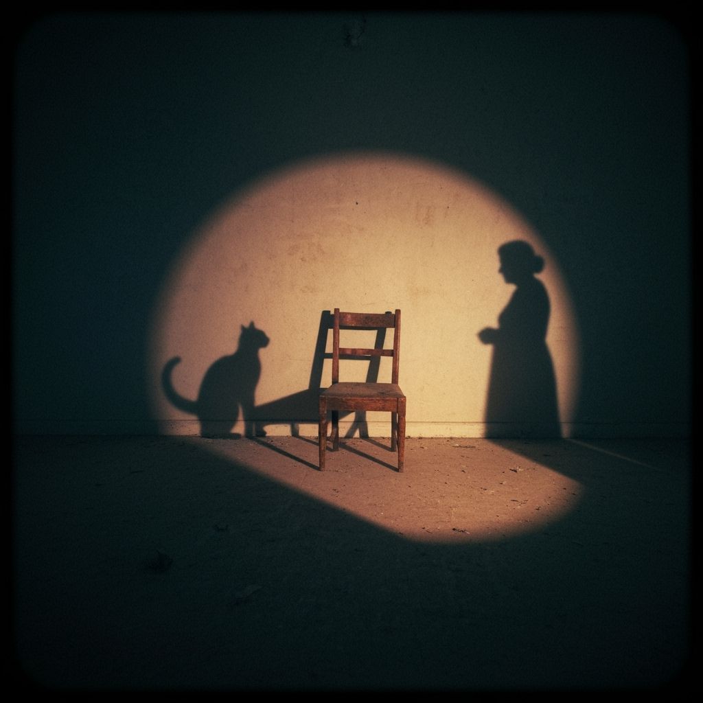 Mysterious Shadows of Woman and Cat in Dusty Room