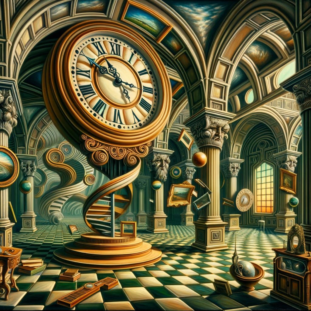 Surrealistic Optical Illusion Scene with Distorted Time