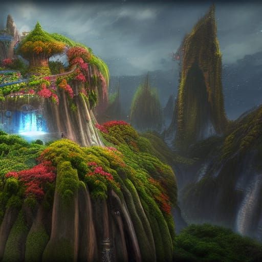 Ethereal Castle Amidst Floating Gardens