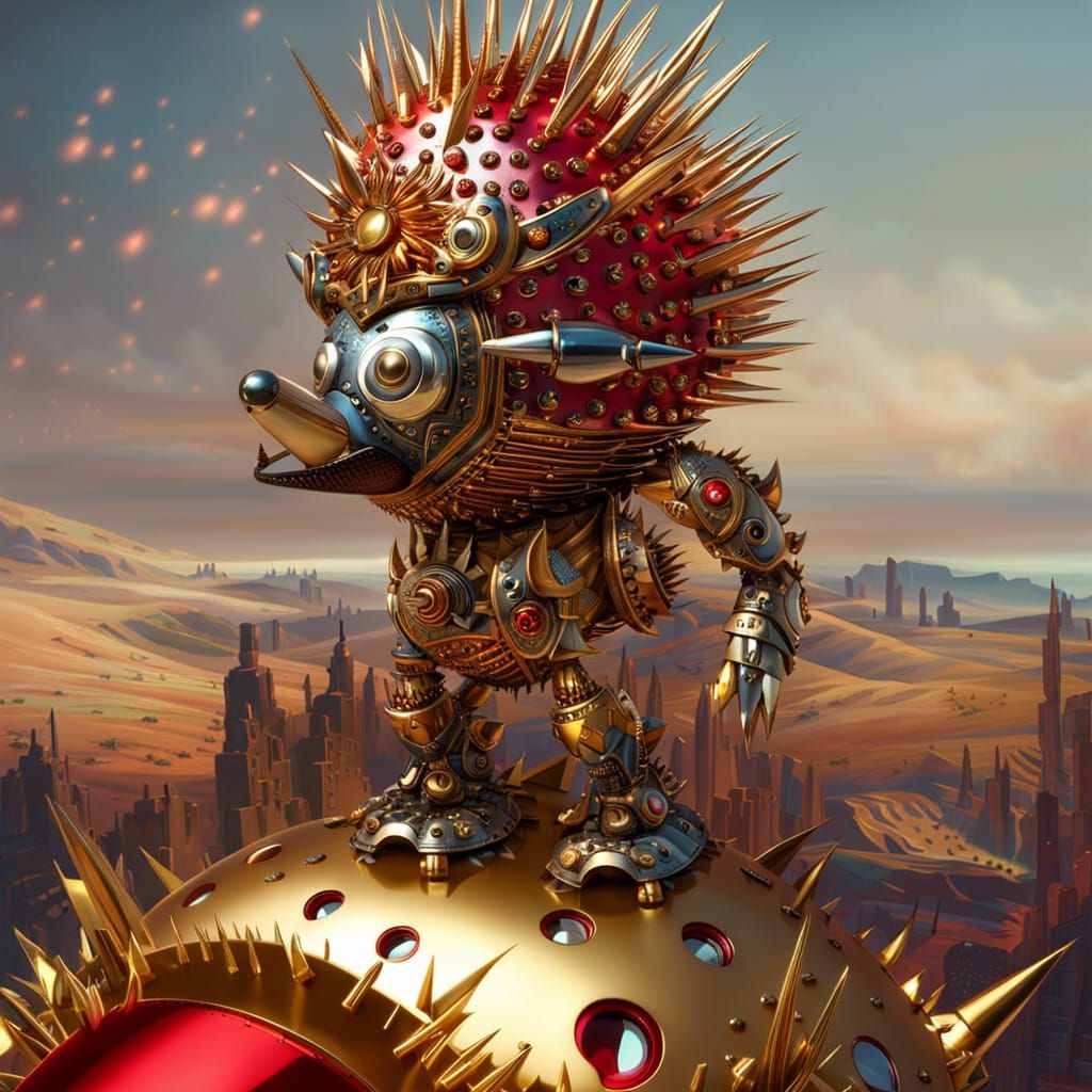 Surreal Robotic Hedgehog Embarks on Whimsical Quest in Elabo...