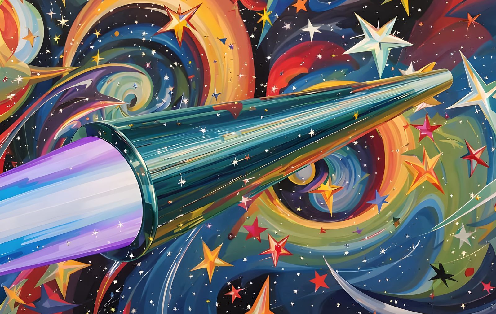 Sleek Mirror Cylinder with Iridescent Exhaust in Starry Vort...