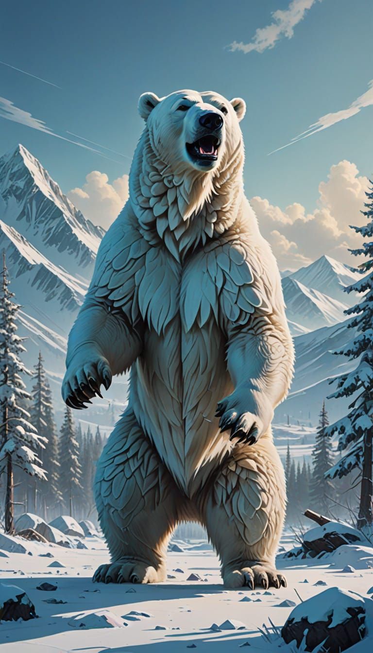 Majestic Polar Bear in Serene Winter Landscape