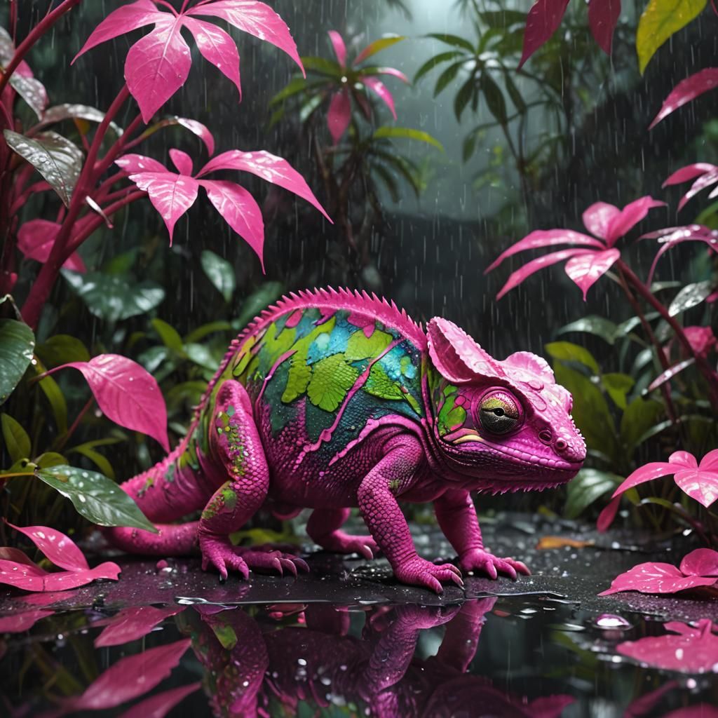 Cinematic Chameleon Erupts in Vibrant Pink