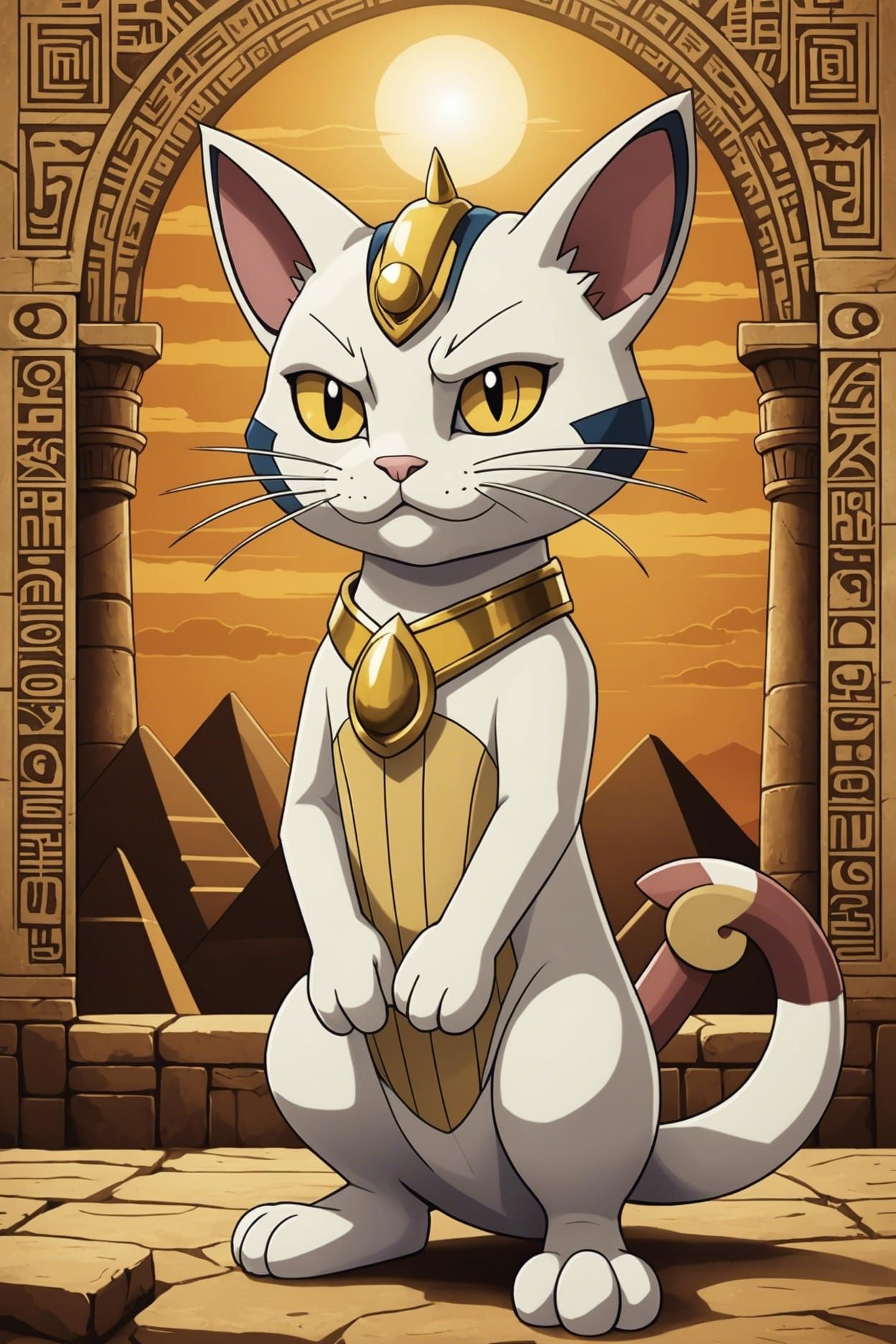 Ancient Egyptian Meowth in Mythical Style