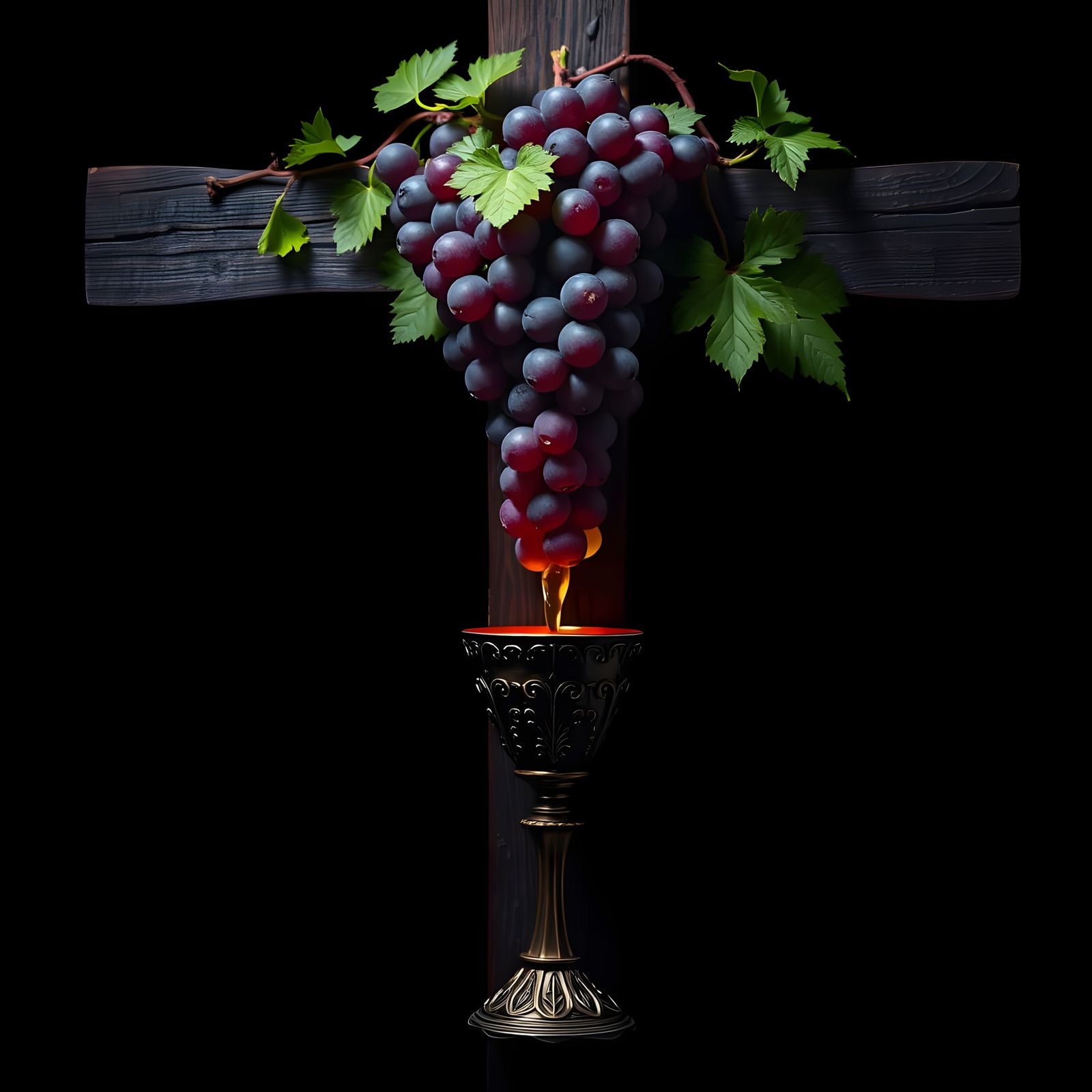 Vibrant Grapes on a Cross in Dramatic Gothic Style