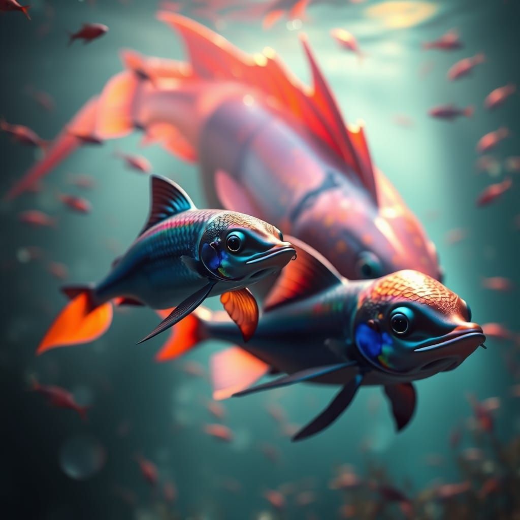 Majestic Underwater Realm with Dolphins and Whales in Vibran...