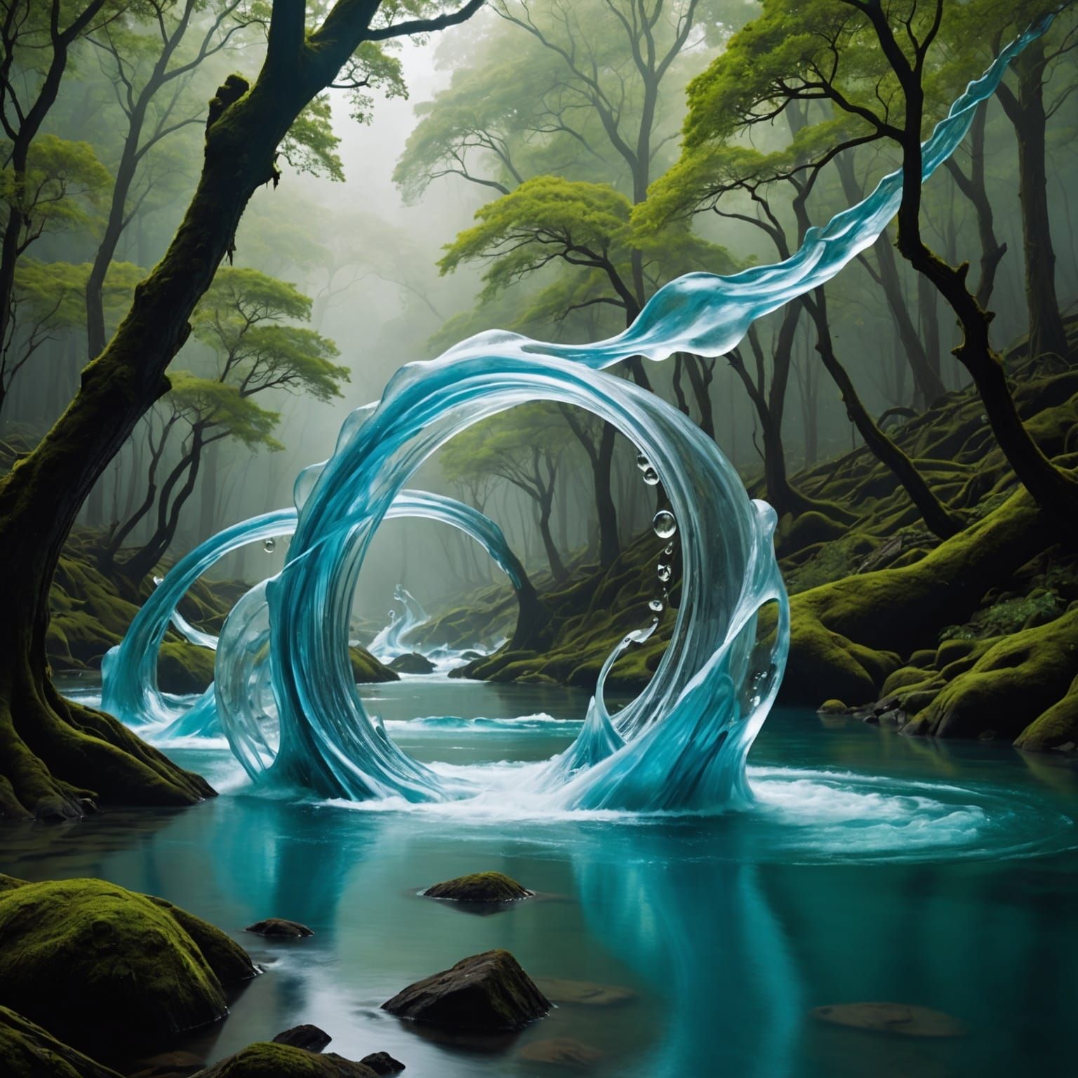 Surreal Liquid Realm with Water Elementals in Ethereal Harmo...