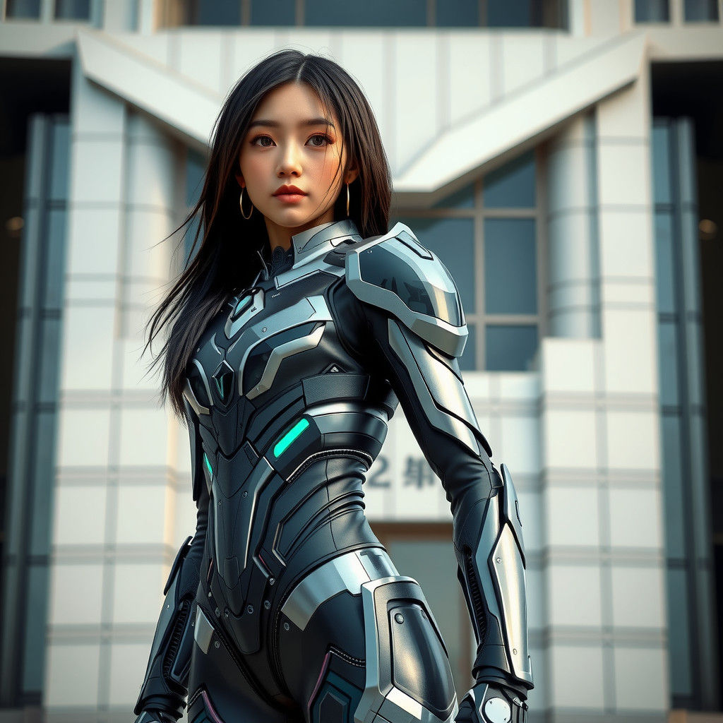 Cyber Japanese Warrior Girl in Futuristic Armor