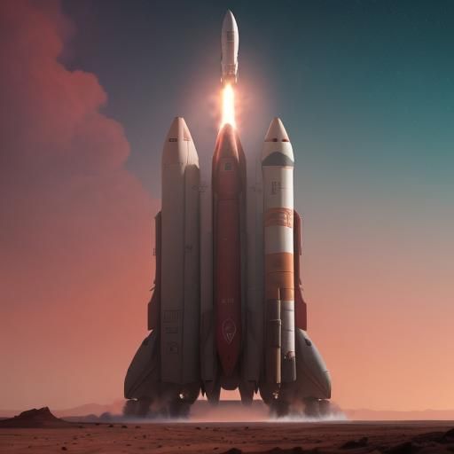 Rocket Ship Blasts off from Mars Launchpad in Vibrant Sci-Fi...