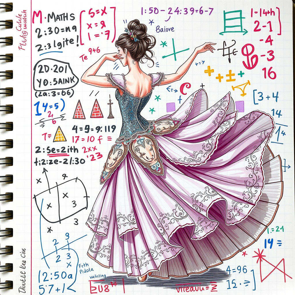 Ballerina Emerges from Math Notebook, Digital Painting