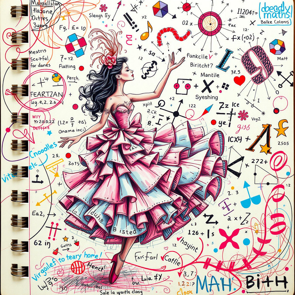 Dreamlike Ballerina Dances in a Math Doodlescape
