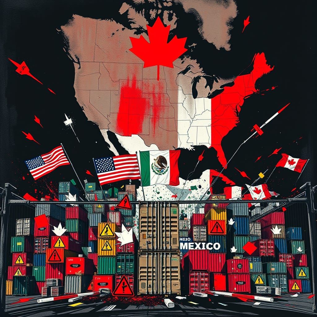 Trade War Tensions Erupt in North America - A Vivid, High-Co...