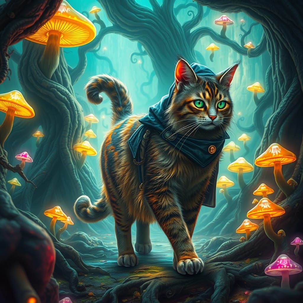 Majestic Feline Walks through Dreamlike Landscape