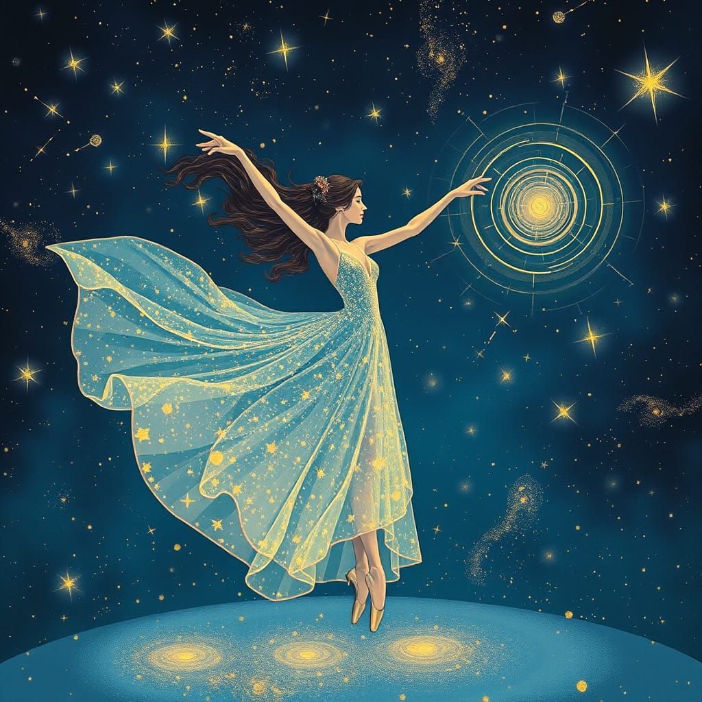 Ethereal Ballerina's Cosmic Dance in Art Nouveau Style
