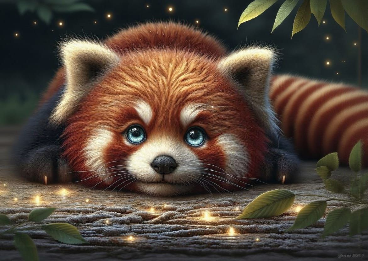 Hyper-Realistic Red Panda in a Dreamy Nighttime Scene
