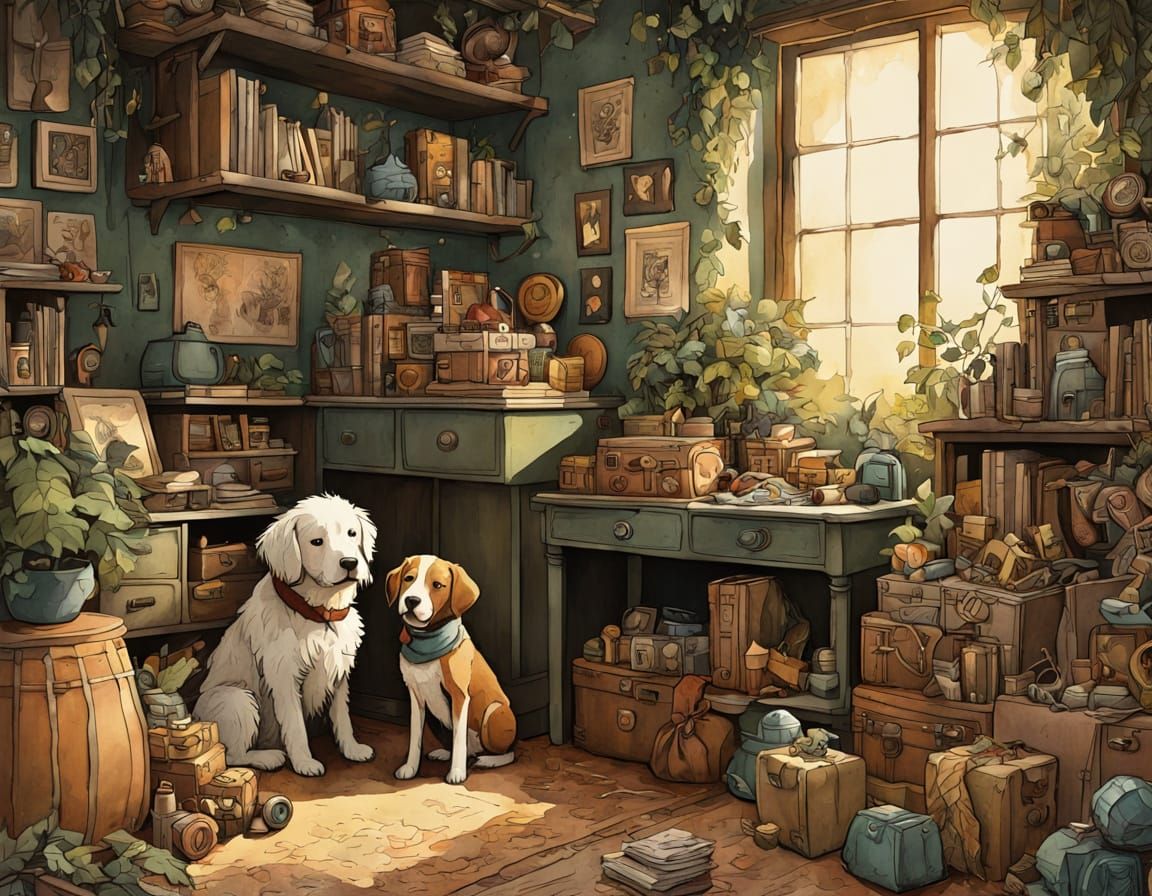 Whimsical Toddler Boy Hugs His Adorable Dog in a Hand-Drawn,...