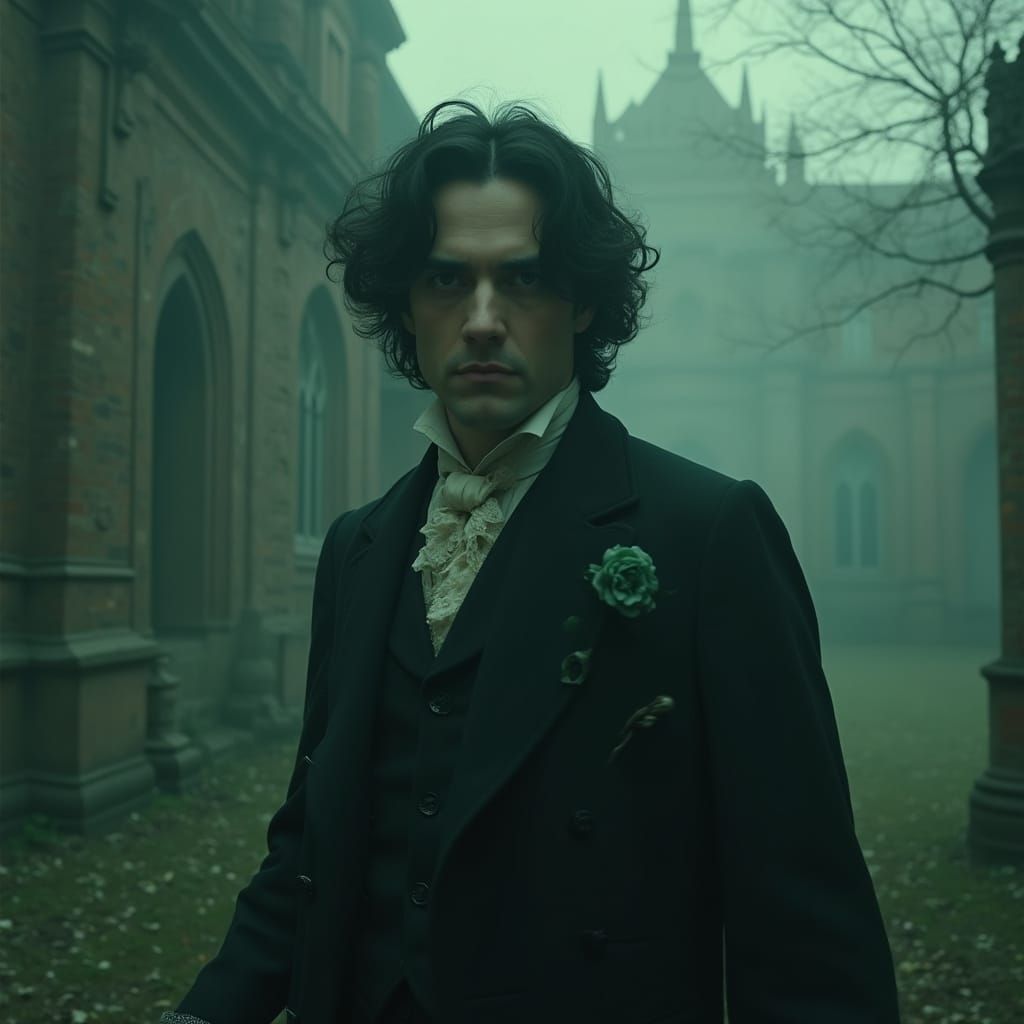 Spectral Figure Haunting Gothic Ruins in Cinematic Style