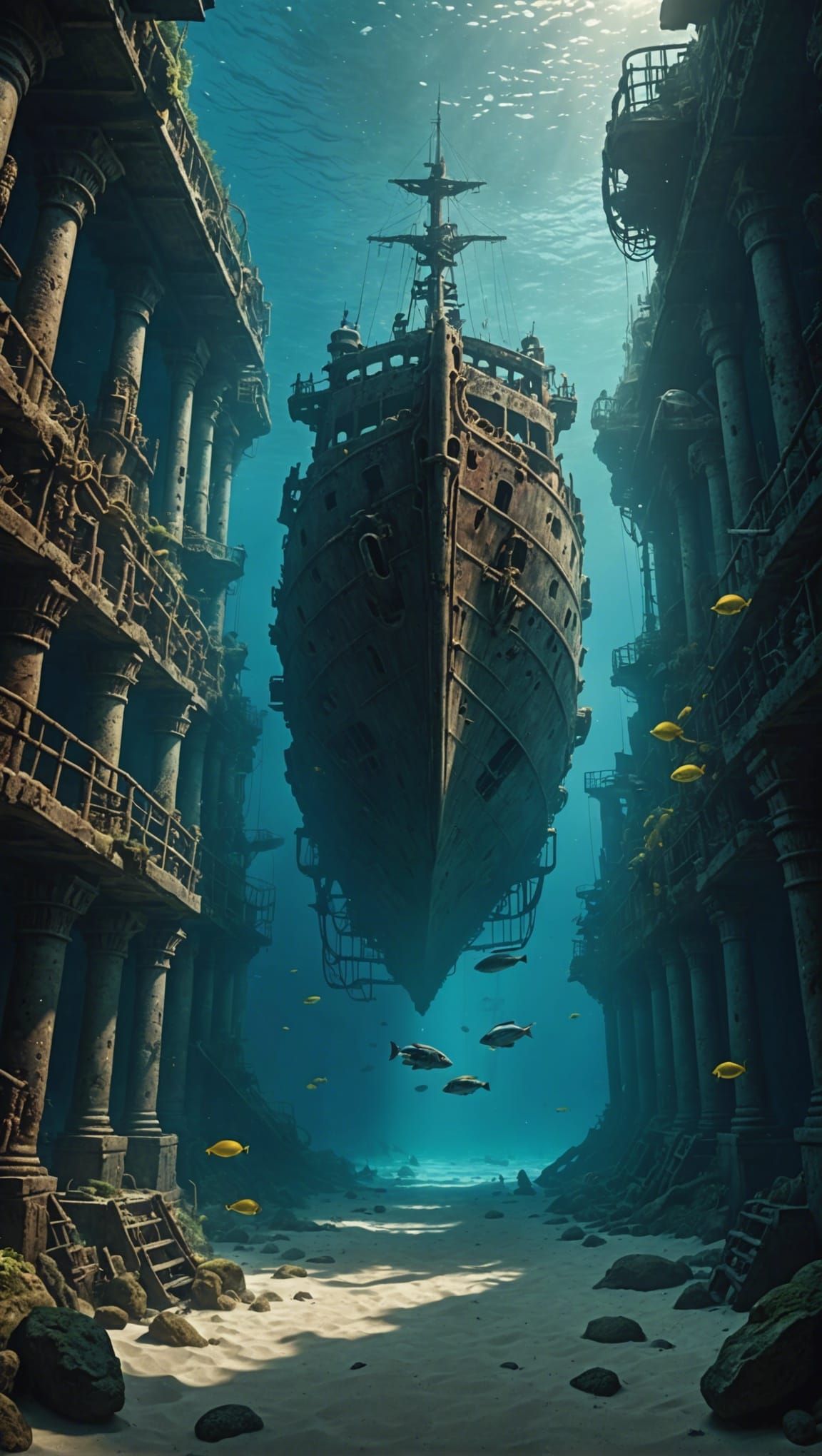 Shipwreck City Underwater Epic Digital Painting