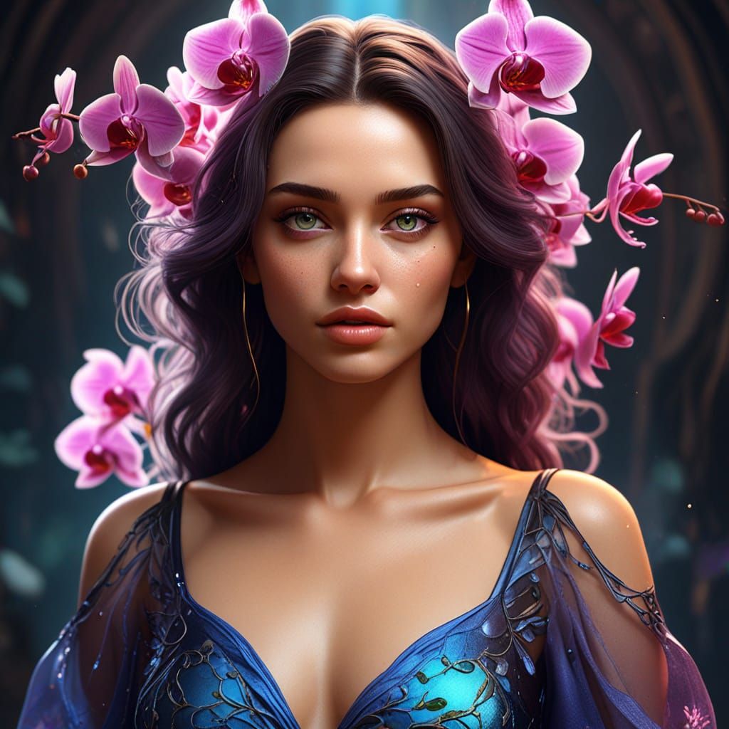 Elegant Woman in Ombre Gown: Fantastical Concept Art
