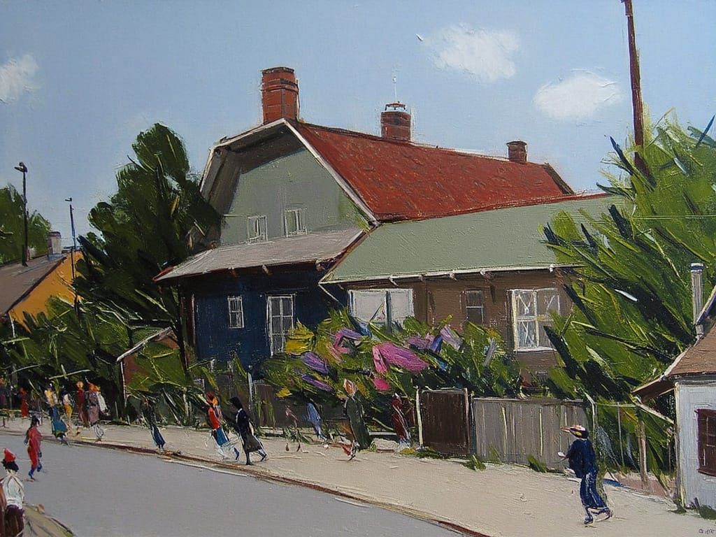 Idyllic Suburban Oasis in Cozy Realism Style