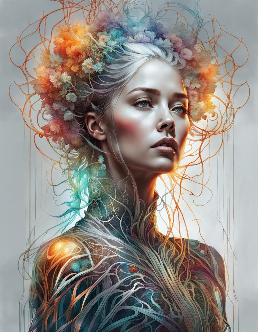 Surrealistic Portrait of the Central Nervous System in a Fem...