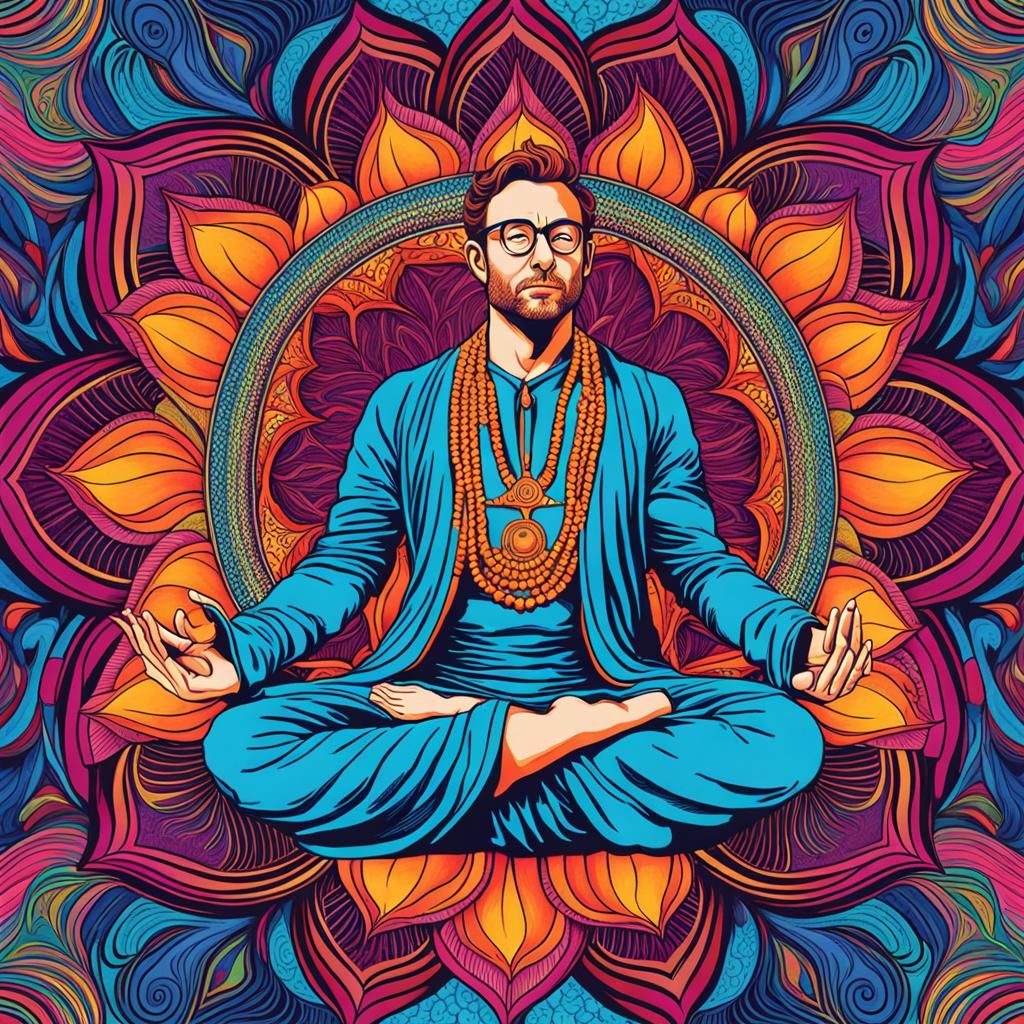 Visionary Business Guru Meditates in Vibrant Lotus Pose