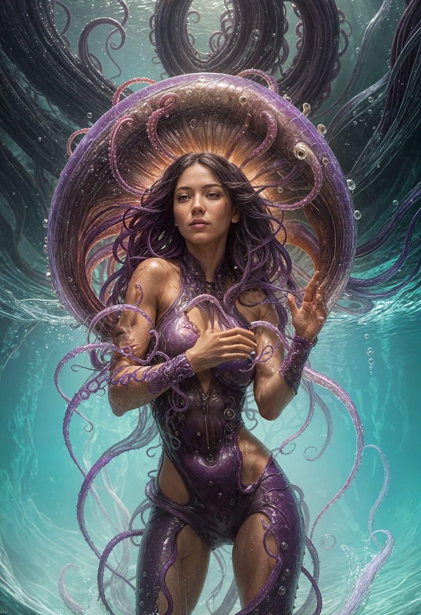 Ethereal Warrior Engages Translucent Squid Beast in Oceanic....