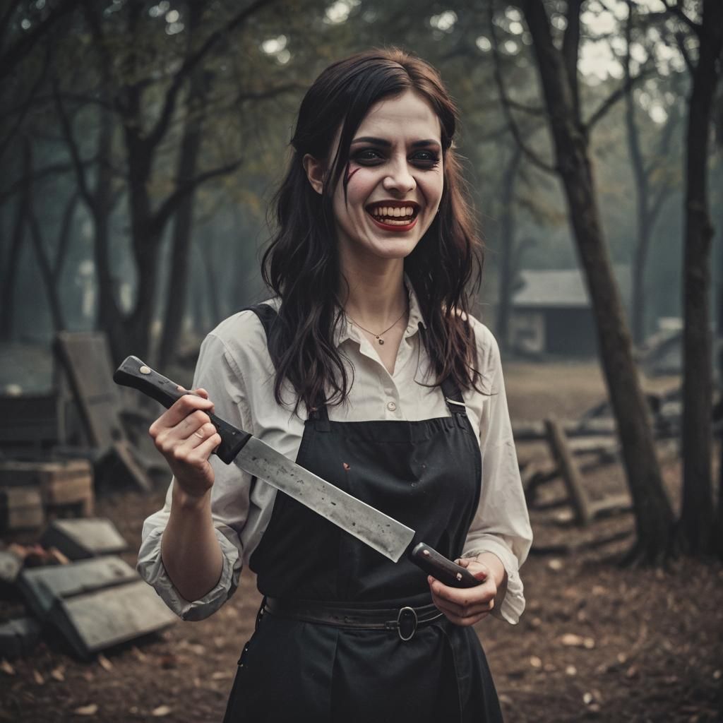 Gothic Vampire Woman with Meat Cleaver in a Cinematic Film S...