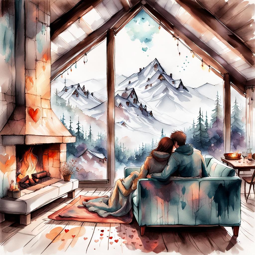Dreamy Chalet Scene in Digital Pastel Style