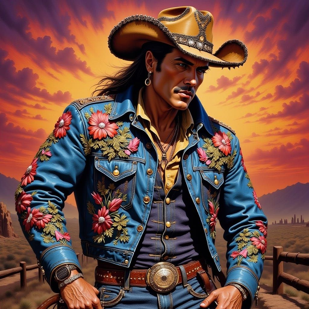 Rhinestone Cowboy in Psychedelic Pop Art Style