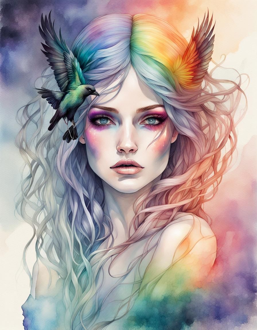 Whimsical Rainbow Dreamscape in Vibrant Iridescence