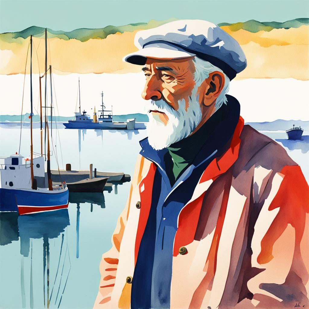 Serene Harbour Scene in Bold Watercolour Strokes