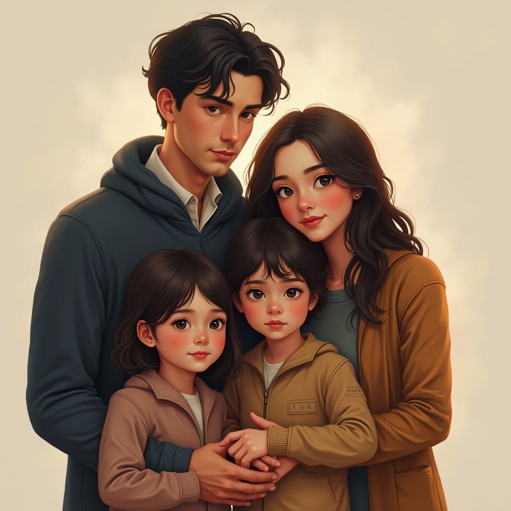 Family Commemorative Poster Realistic Digital Painting