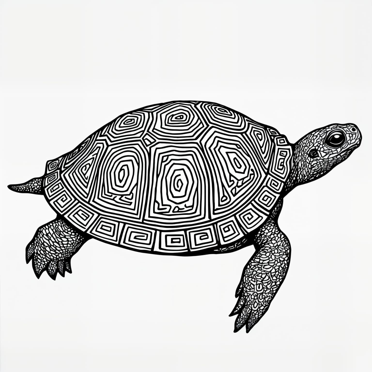 Turtle Line Art in Coloring Book Style