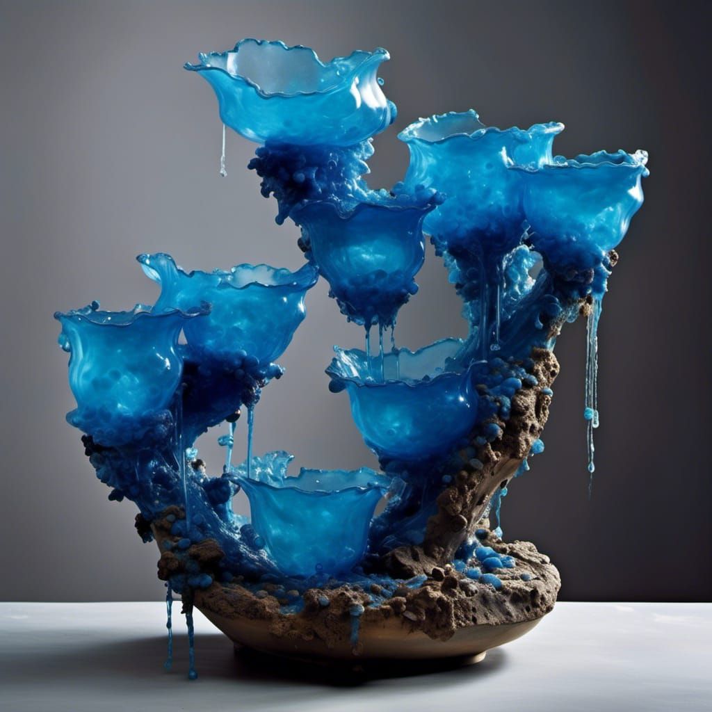 Hyperrealistic Scene of Glowing Blue Fluid in Hand-Crafted C...