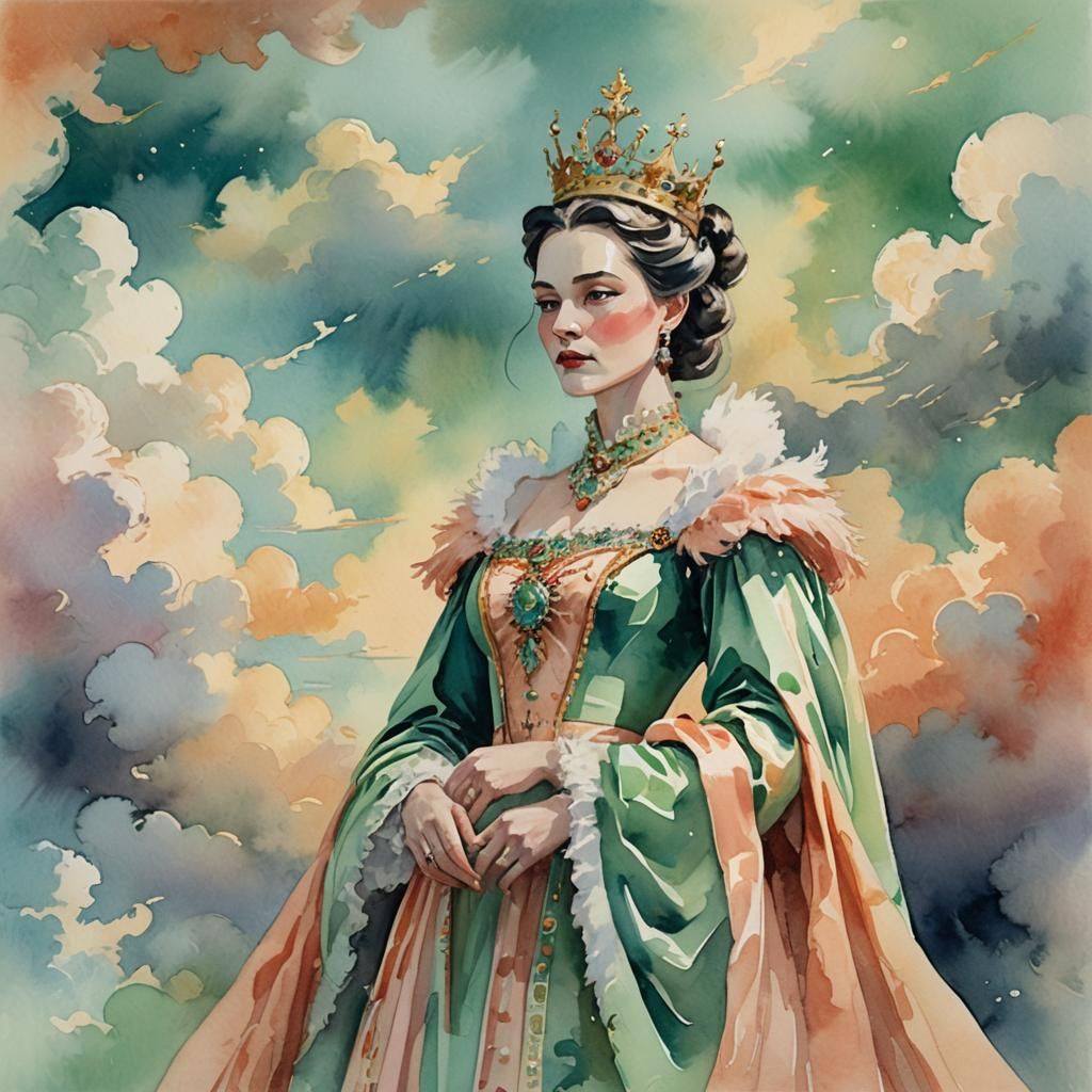 Queen Grimhilde in Fauvist Watercolor Dreamscapes