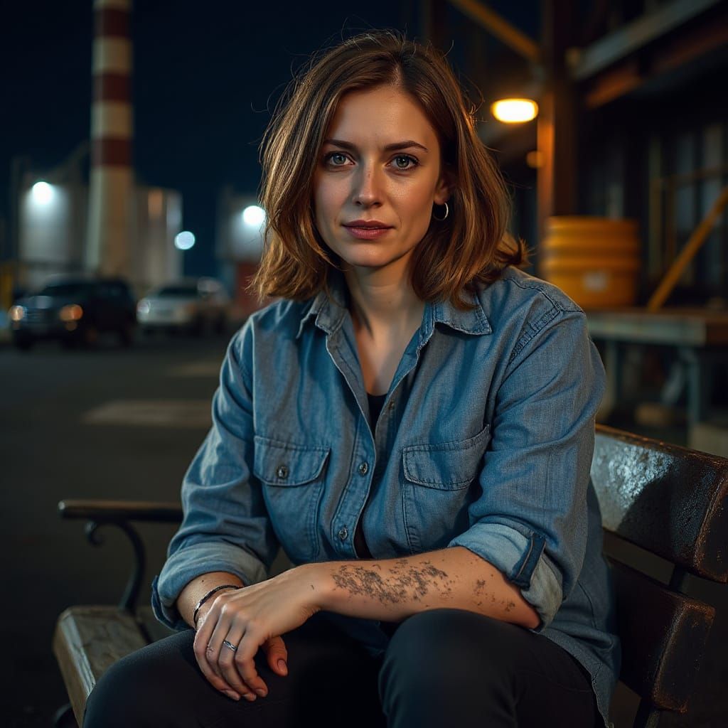 Tired Woman Taking a Break Outside Factory