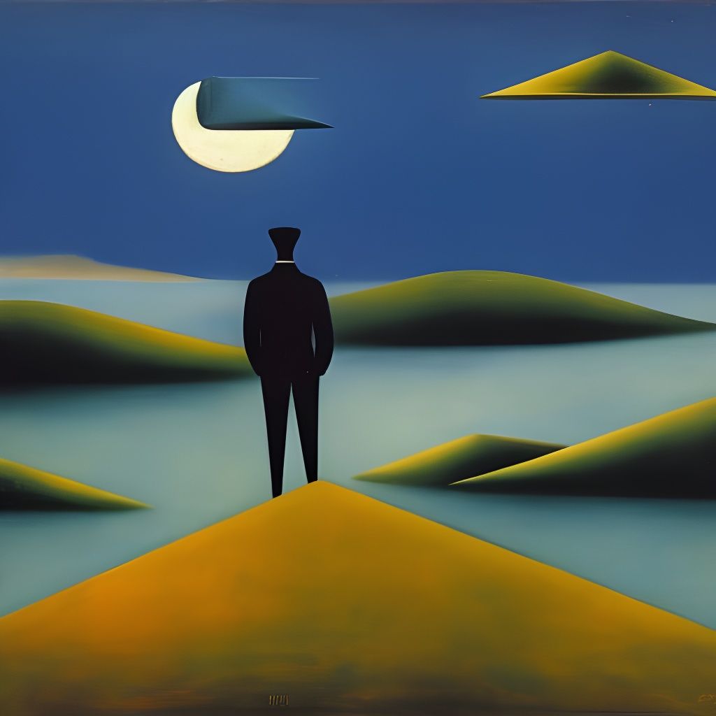 Mysterious Wanderer on a Foggy Mountain Landscape in Dreamli...