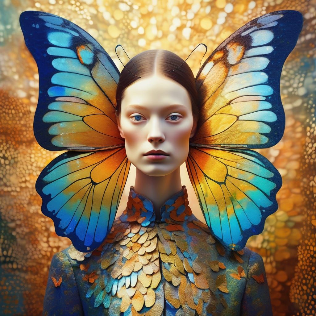Butterfly Woman Portrait in Surreal Impressionism