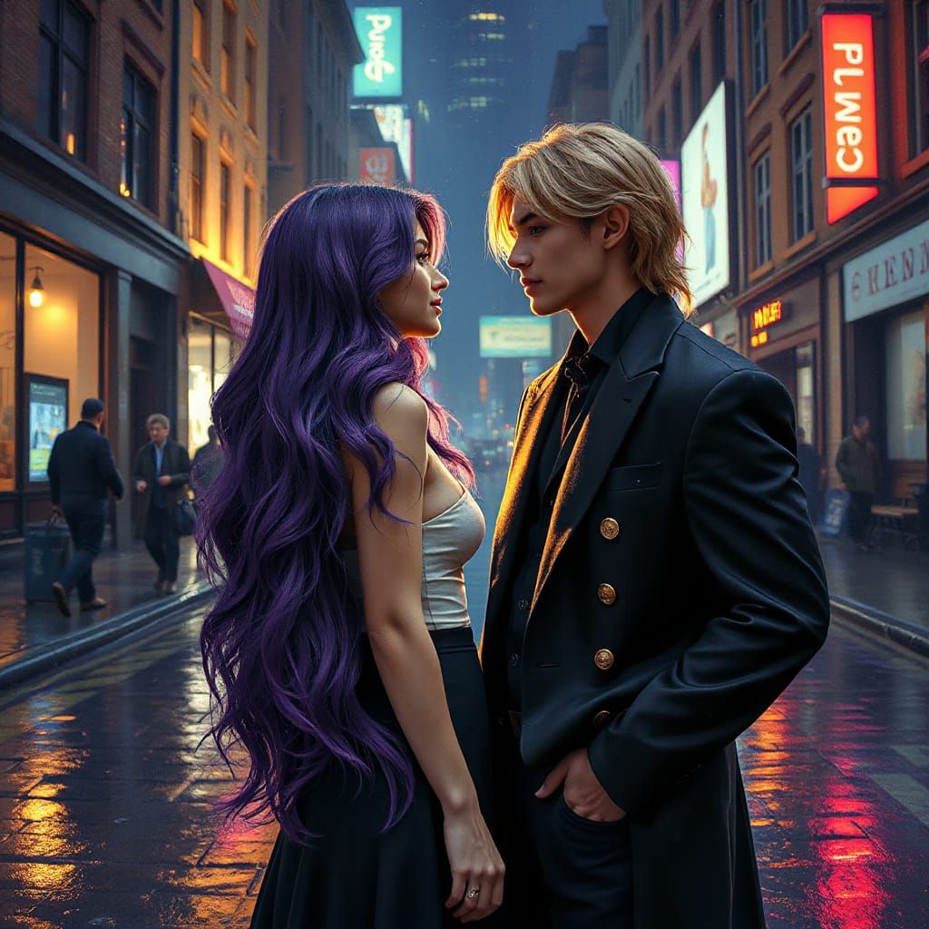 Dreamlike Romance in a Rainy City Night